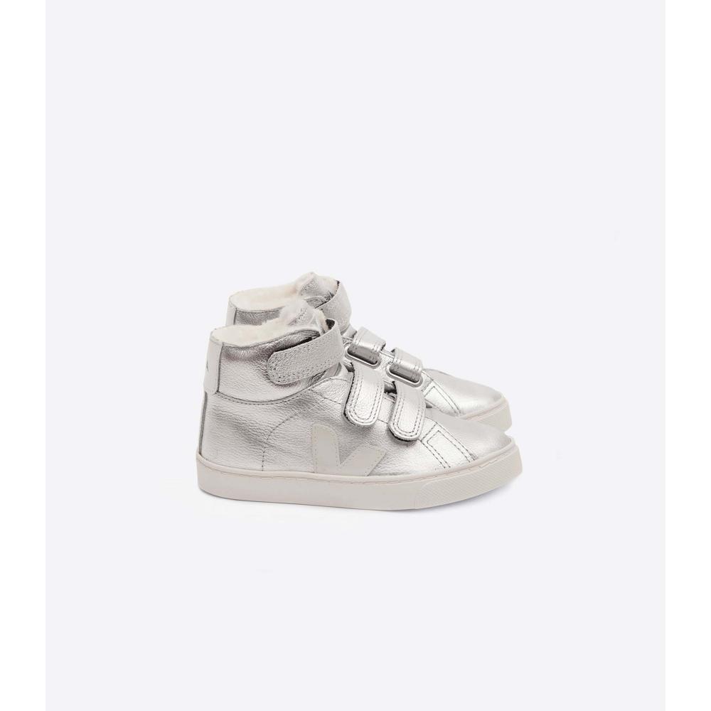 Silver Kids\' Veja ESPLAR MID FURED LEATHER High Tops | AU 690NWY